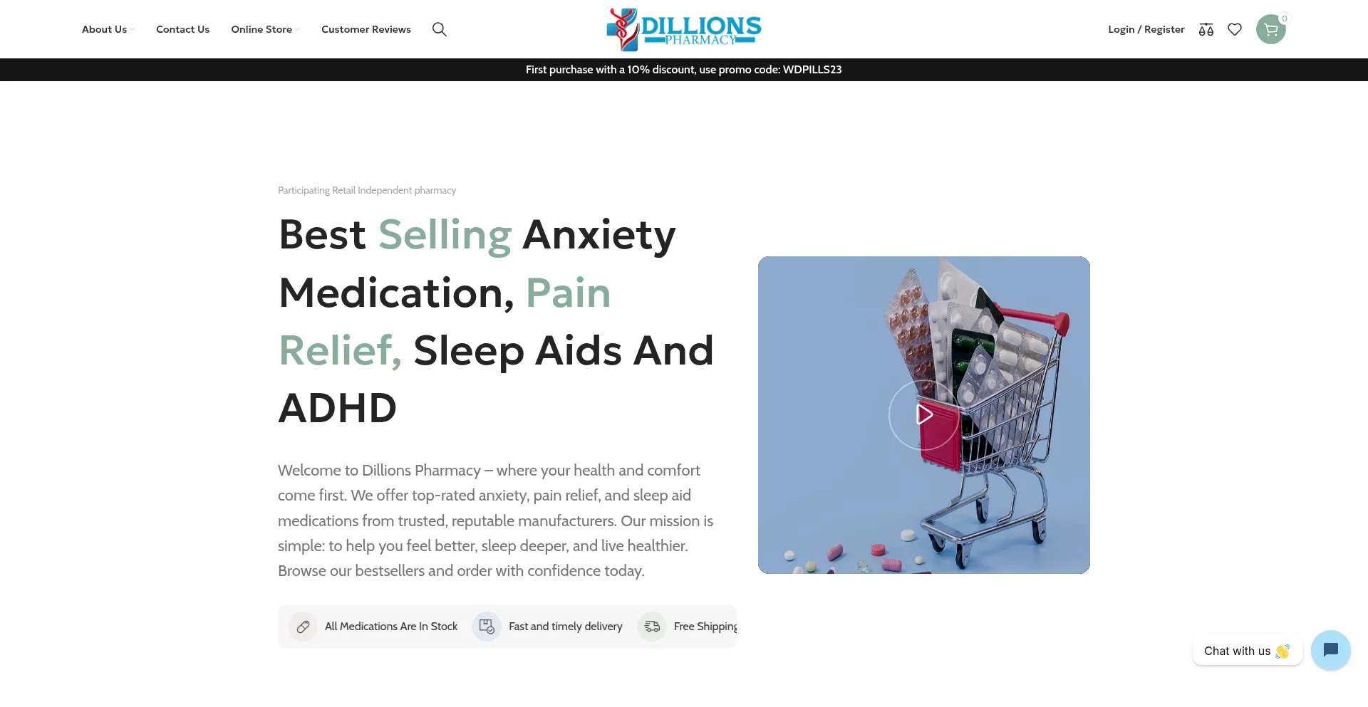 Website screenshot of Dillionspharmacy.com