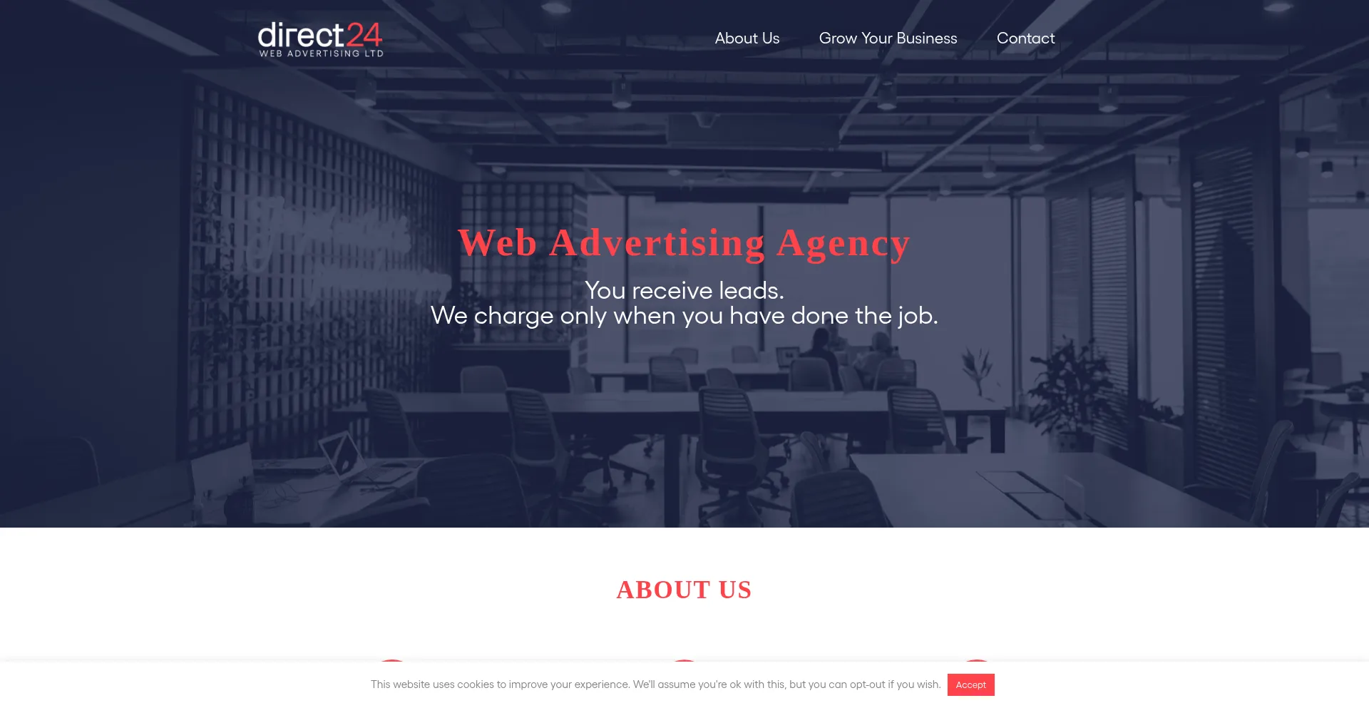Website screenshot of Direct24web.com