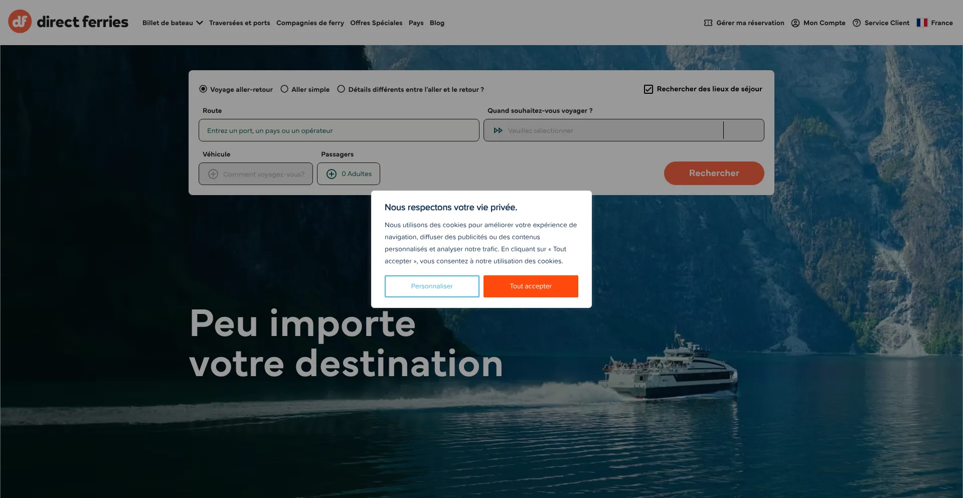 Website screenshot of Directferries.fr