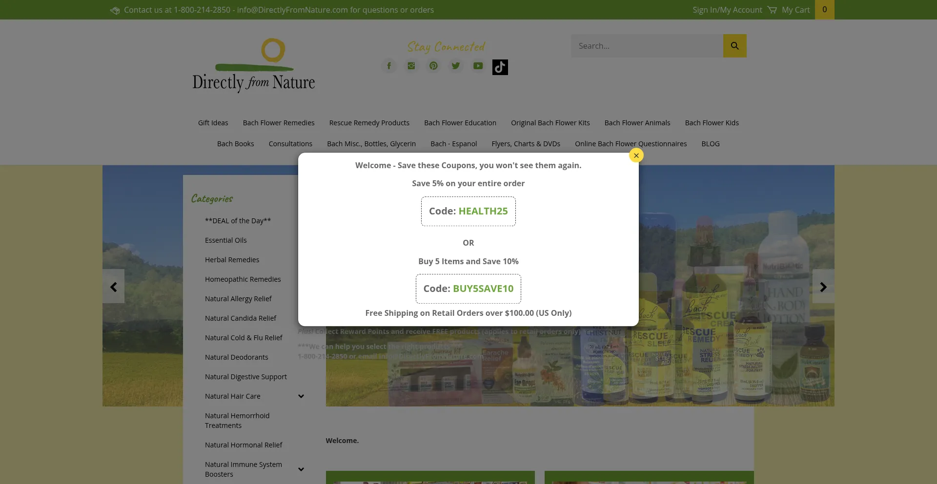 Website screenshot of Directlyfromnature.com