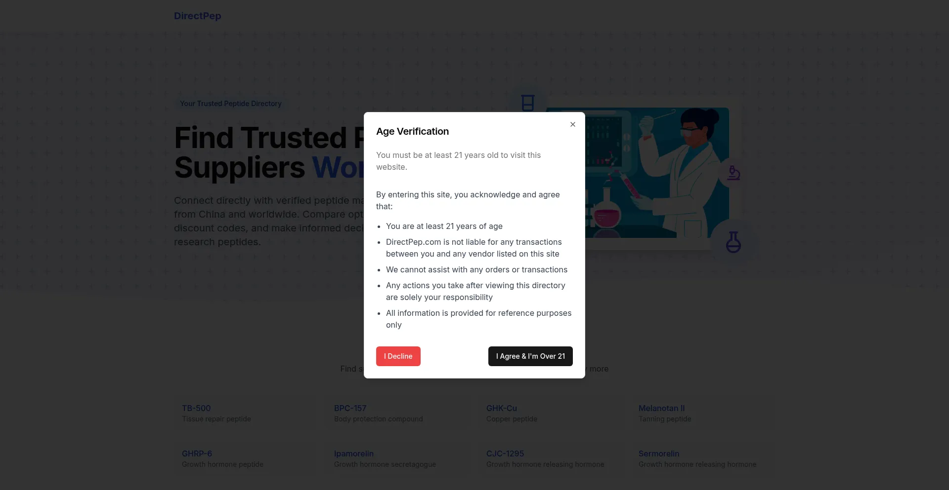 Website screenshot of Directpep.com