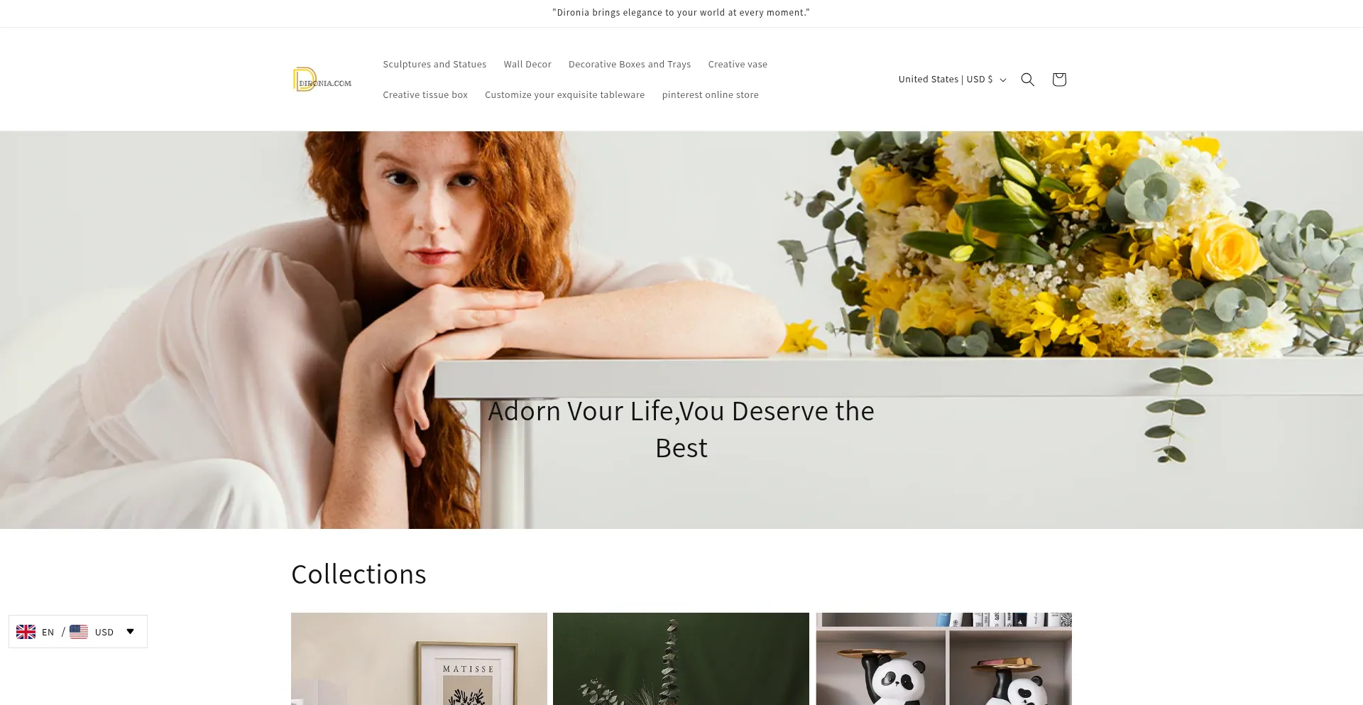 Website screenshot of Dironia.com