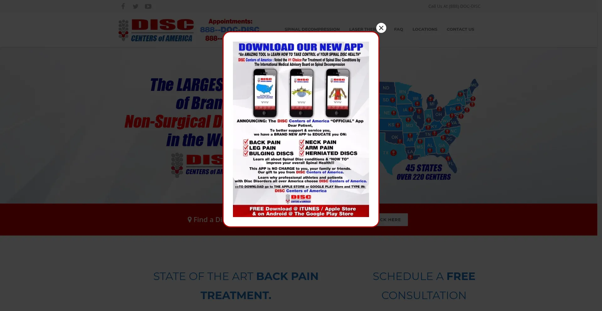 Website screenshot of Disccentersofamerica.com