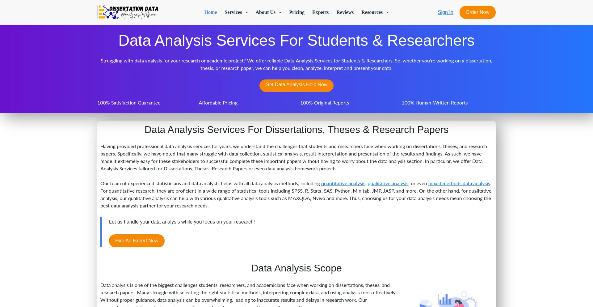 Website screenshot of Dissertationdataanalysishelp.com