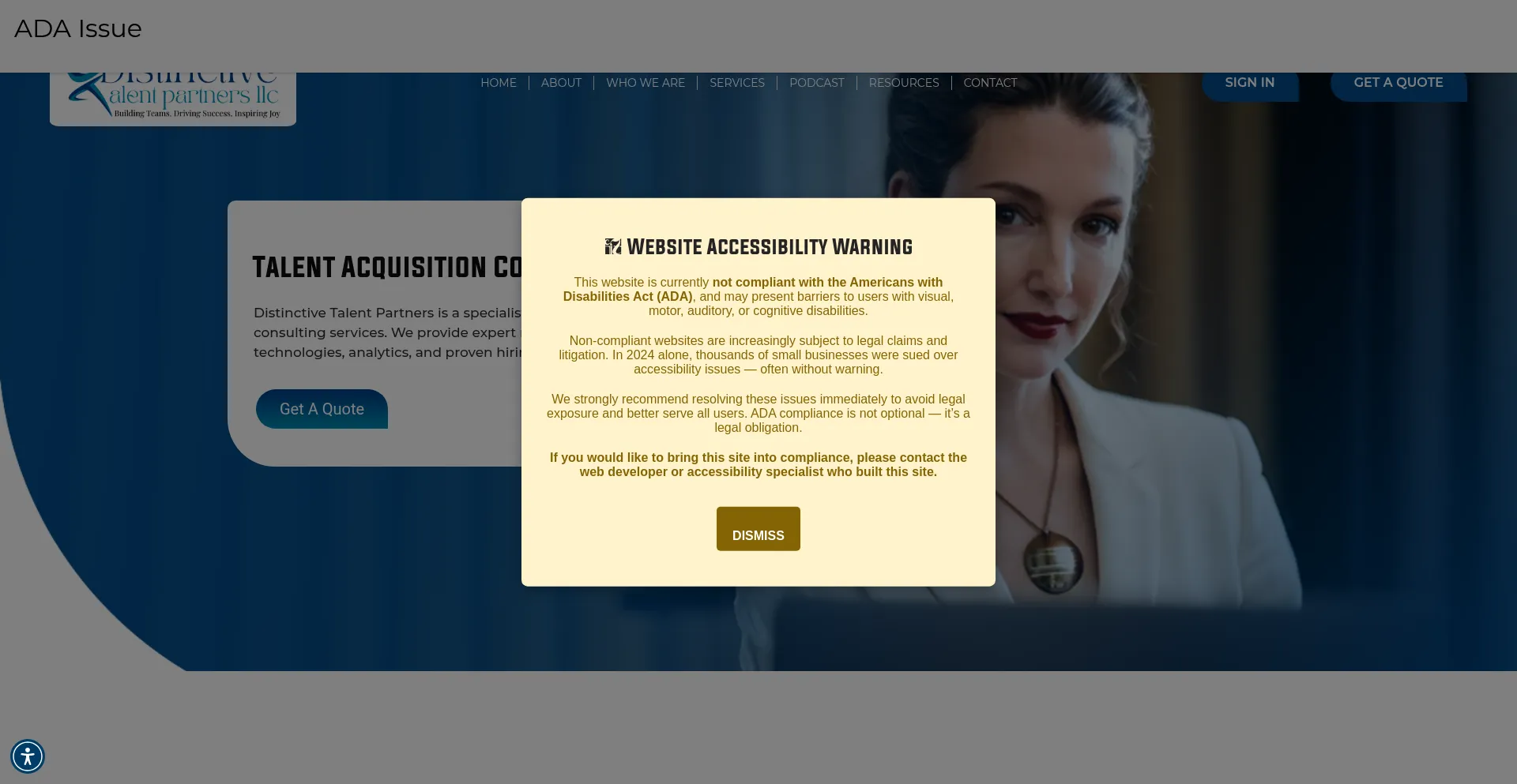 Website screenshot of Distinctivetalentpartners.com