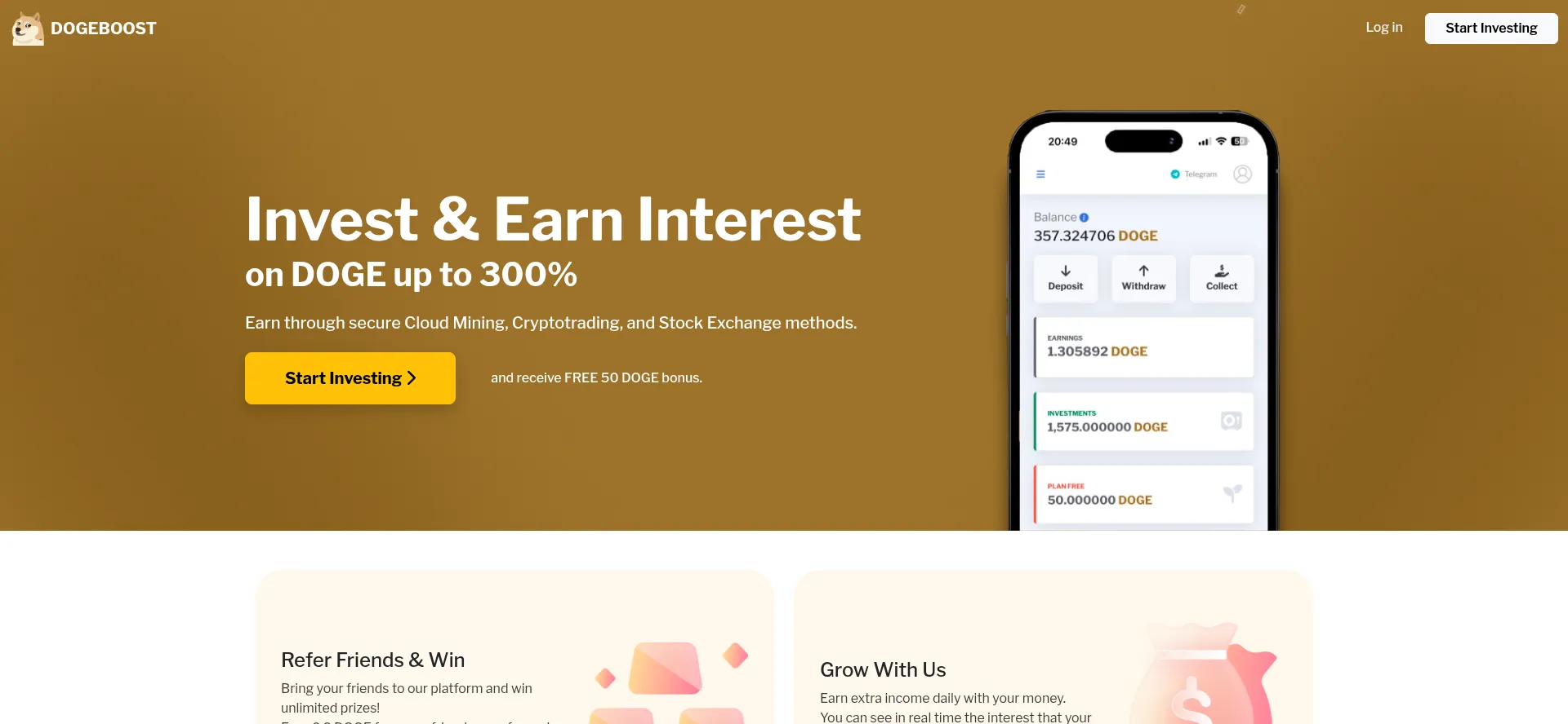 Website screenshot of Dogeboost.pro