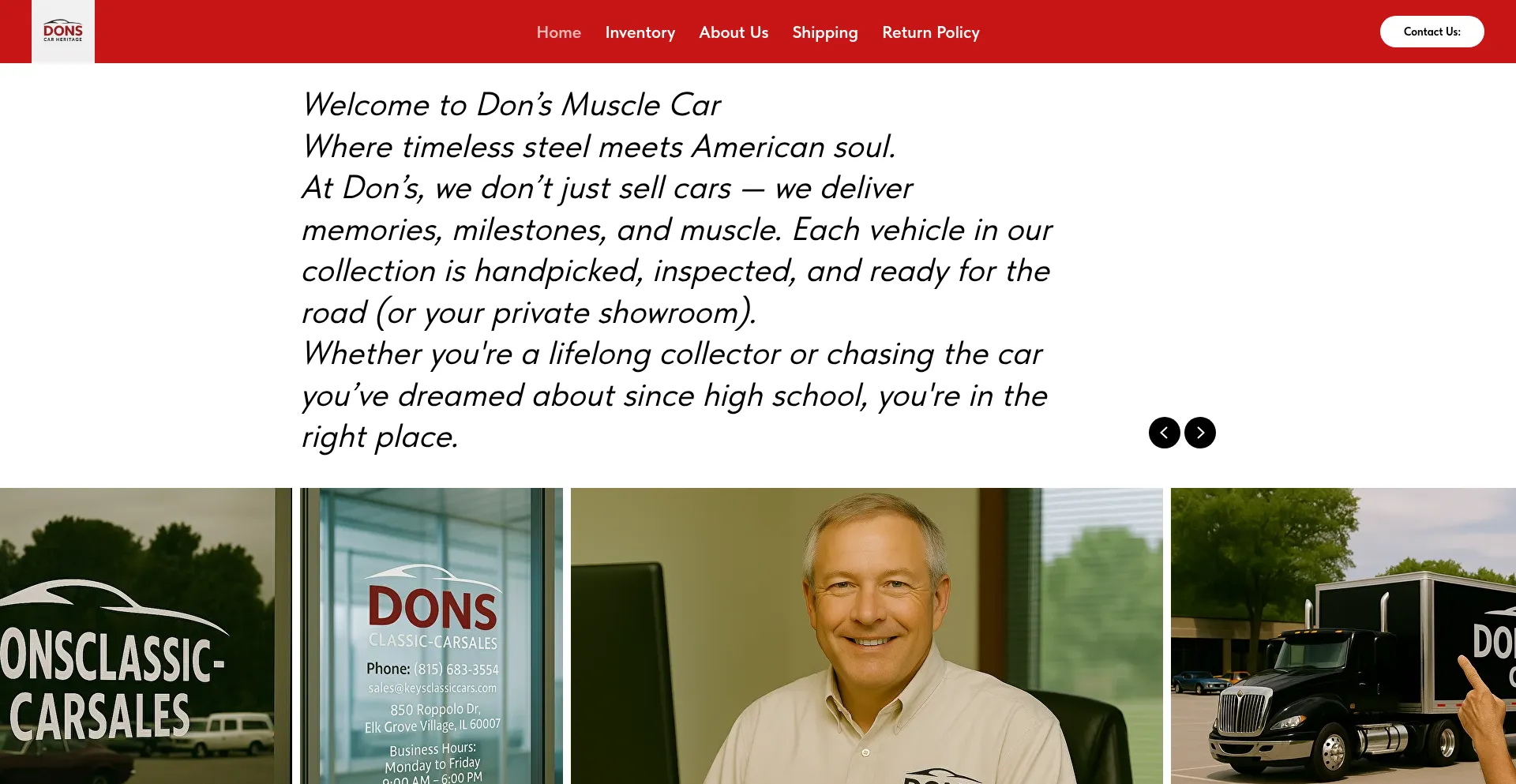 Website screenshot of Donsmusclecarss.com