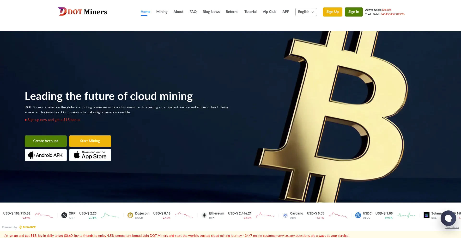 Website screenshot of Dotminers.com