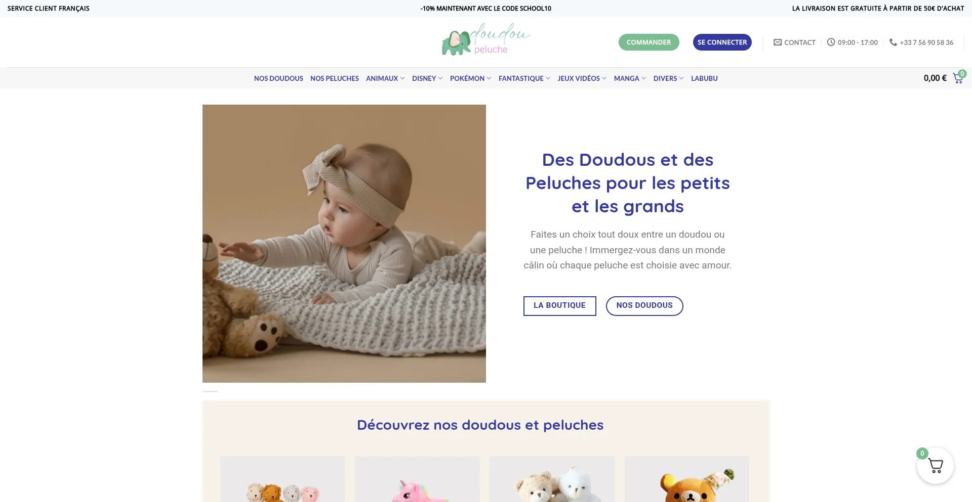 Website screenshot of Doudouetpeluche.com