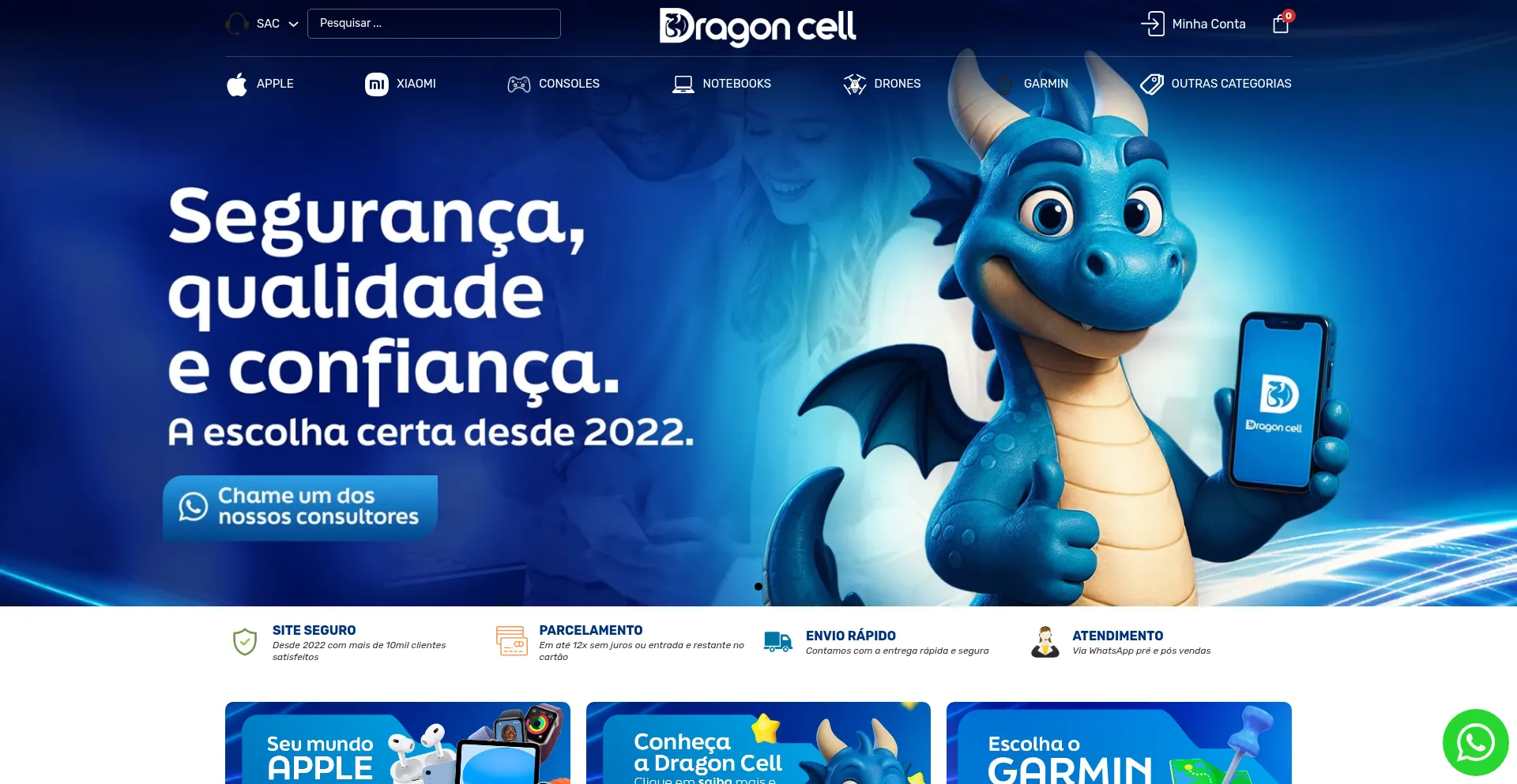 Website screenshot of Dragoncell.com.br