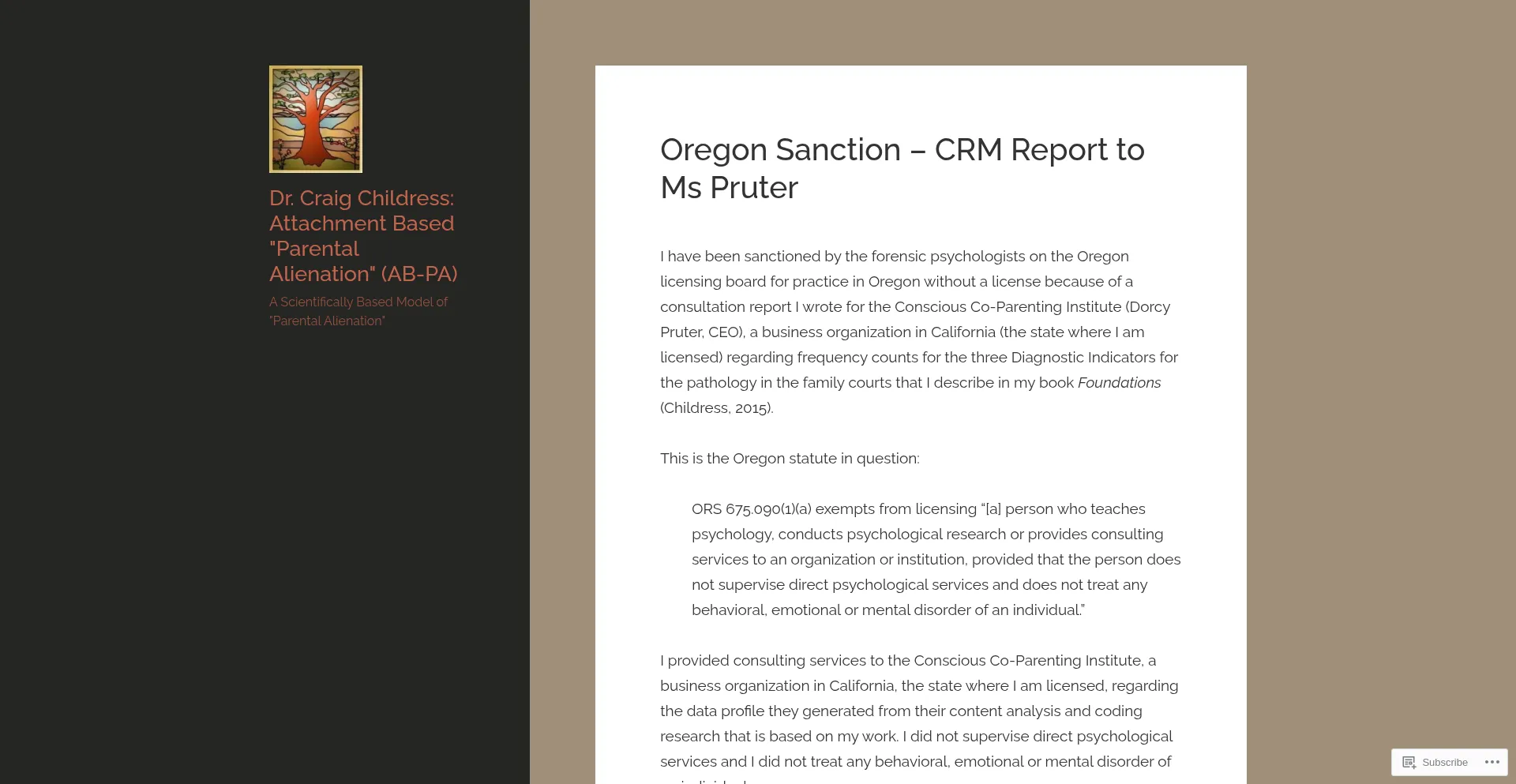Website screenshot of Drcraigchildressblog.com