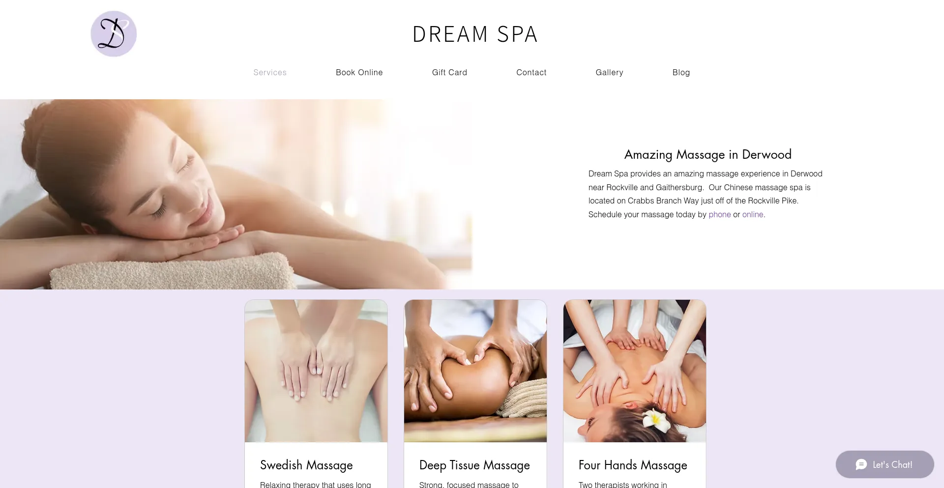 Website screenshot of Dreamspamd.com