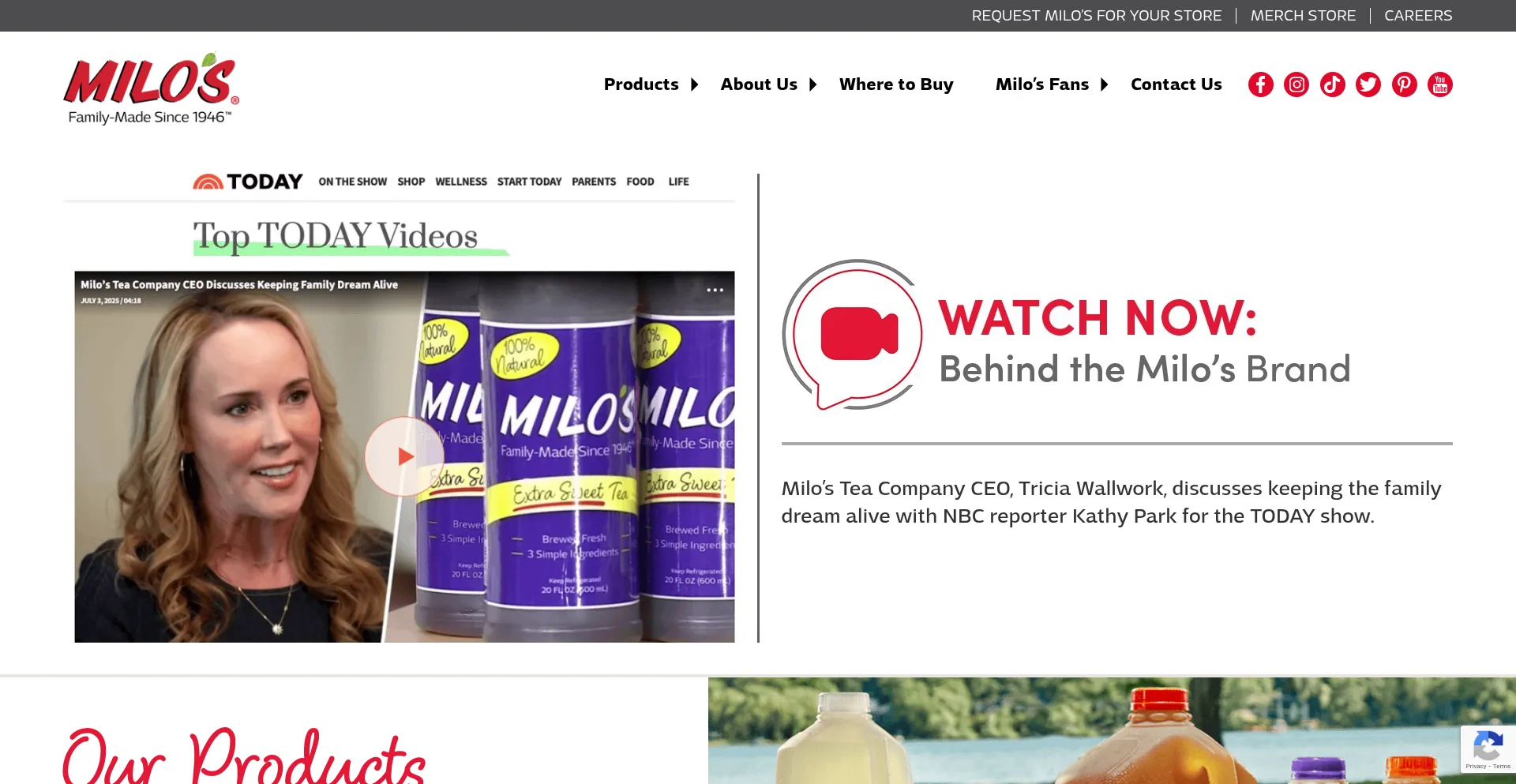 Website screenshot of Drinkmilos.com