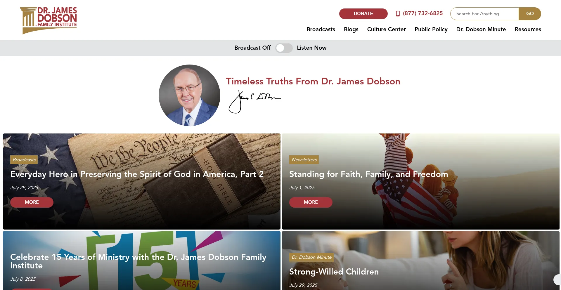 Website screenshot of Drjamesdobson.org