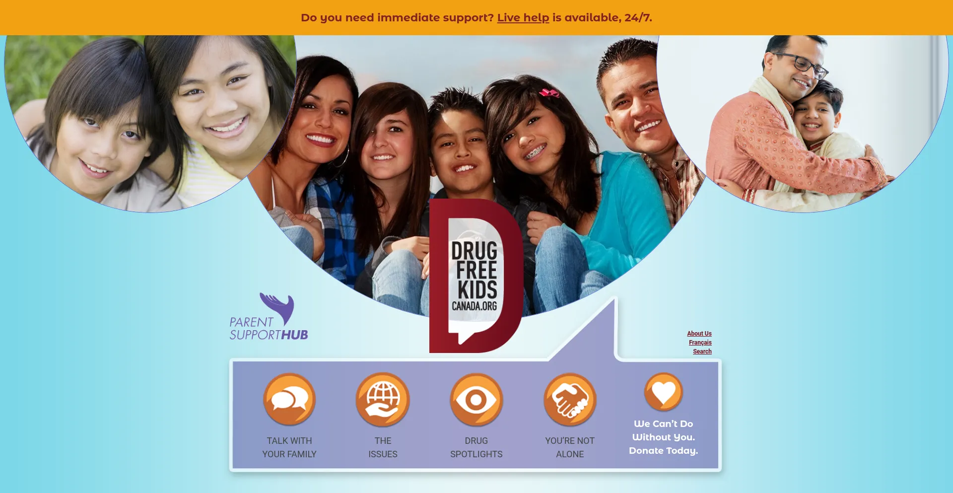 Website screenshot of Drugfreekidscanada.org