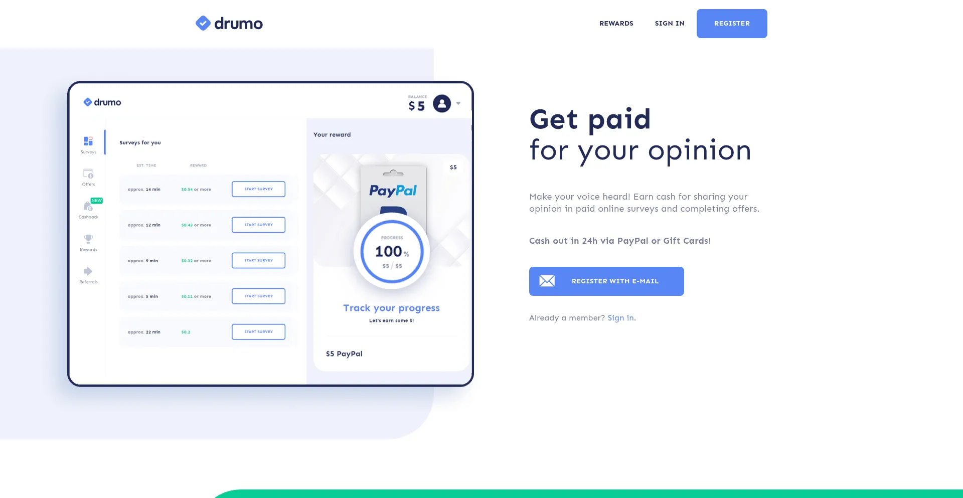 Website screenshot of Drumo.com
