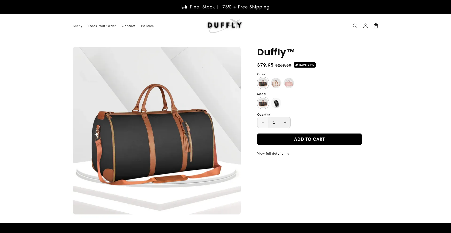 Website screenshot of Dufflyusa.com