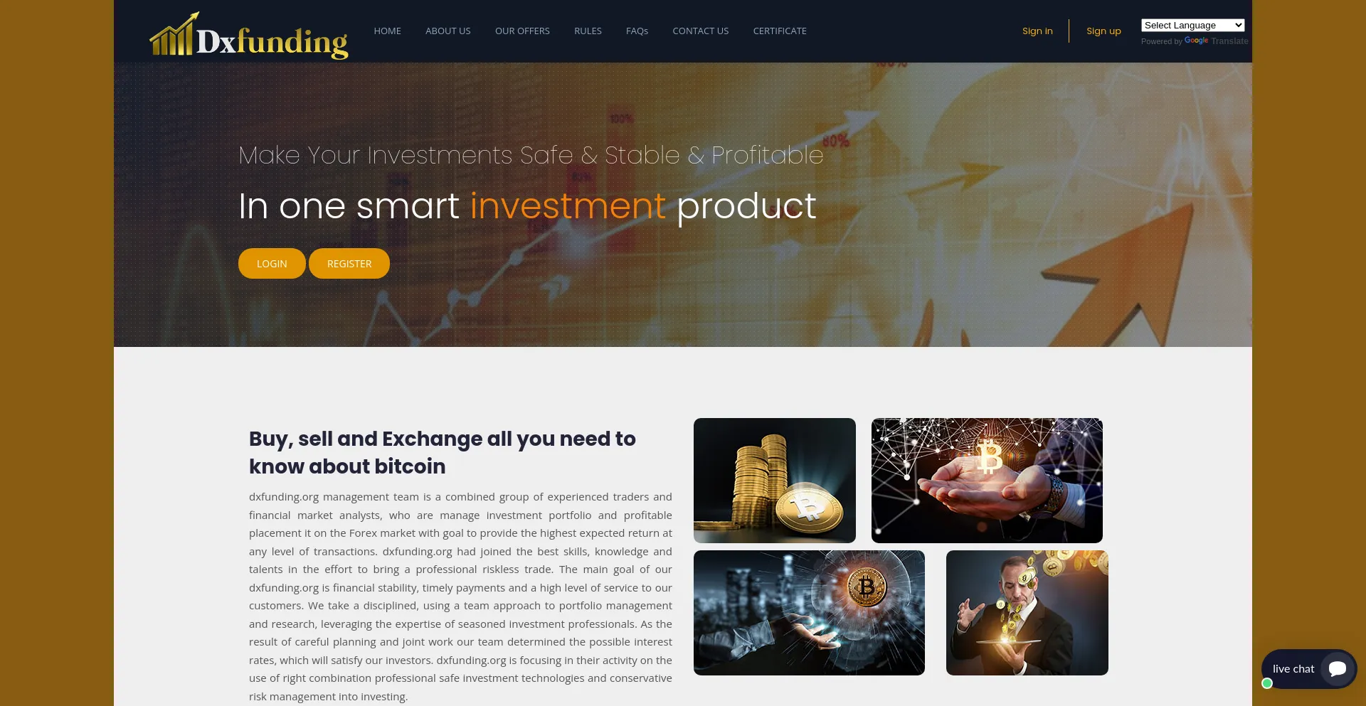 Website screenshot of Dxfunding.org