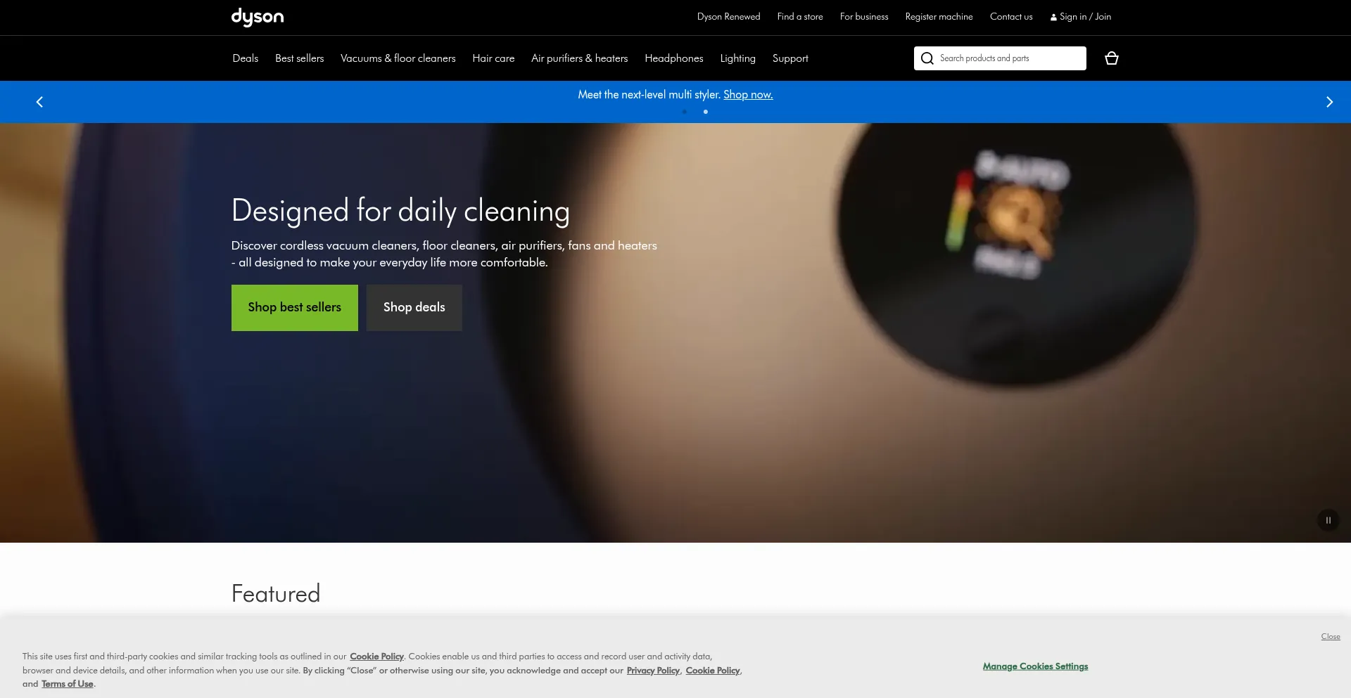 Website screenshot of Dyson.com