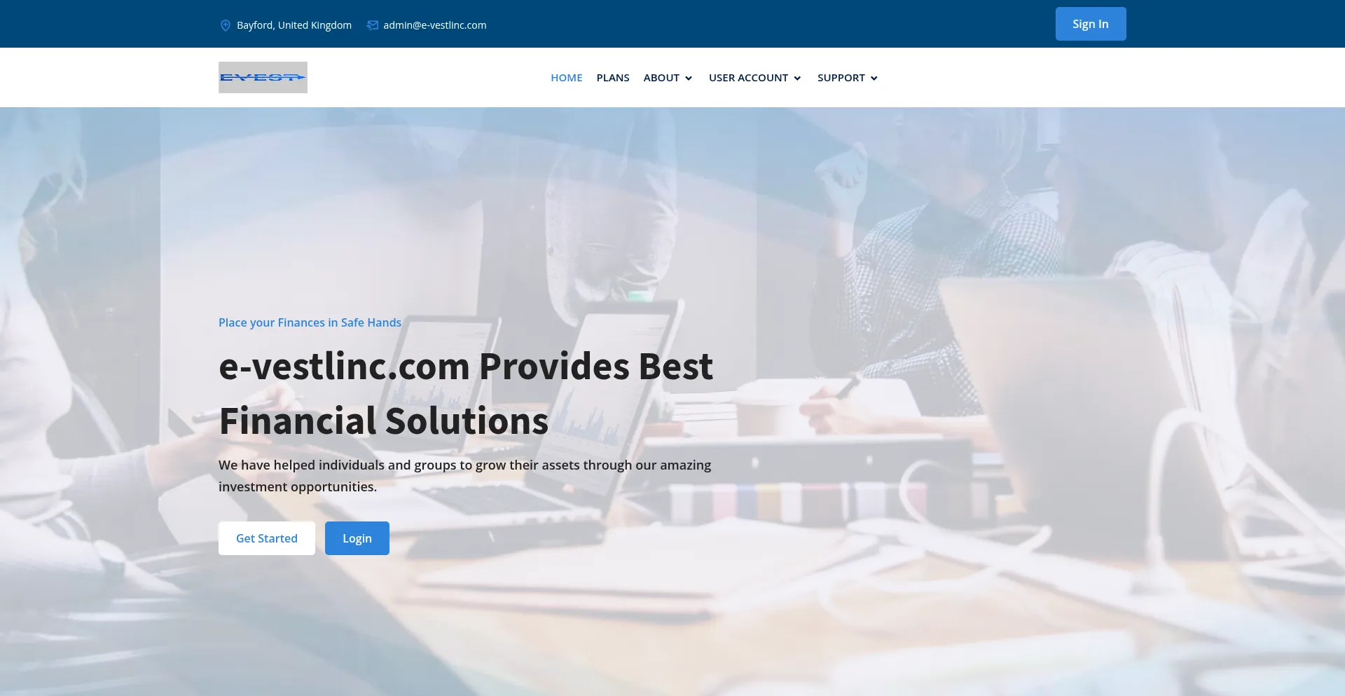 Website screenshot of E-vestlinc.com