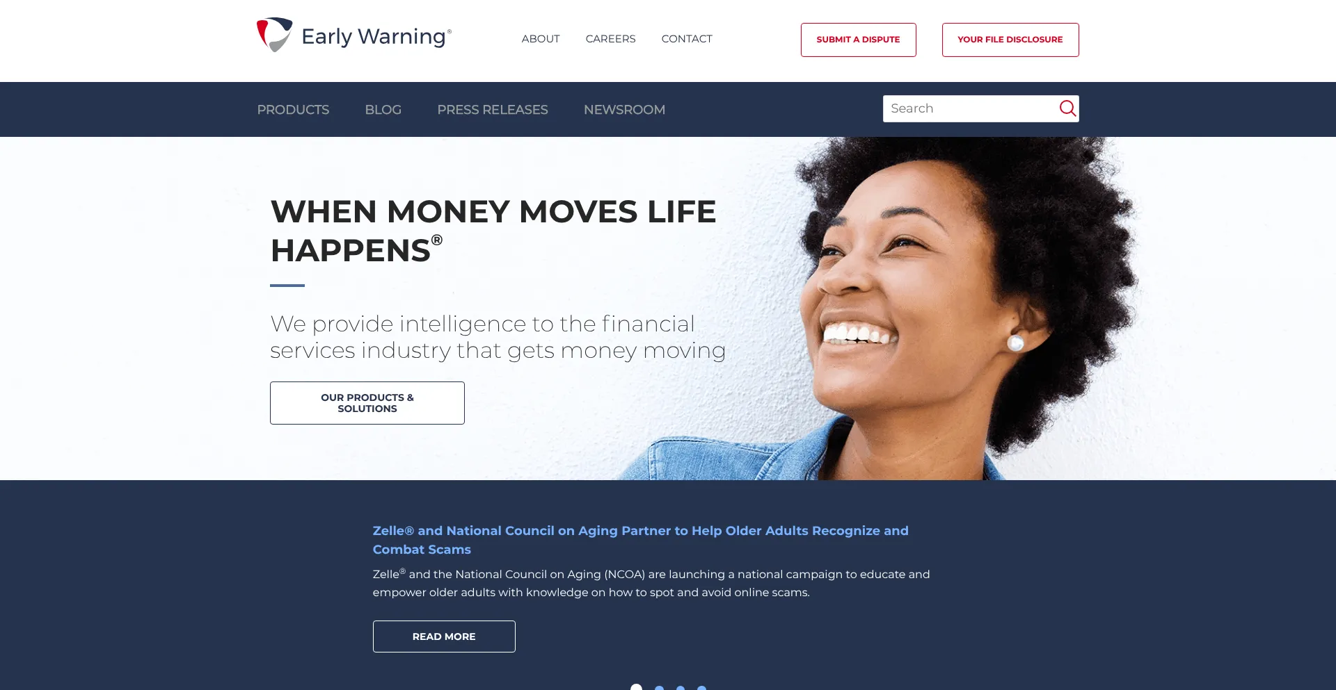 Website screenshot of Earlywarning.com