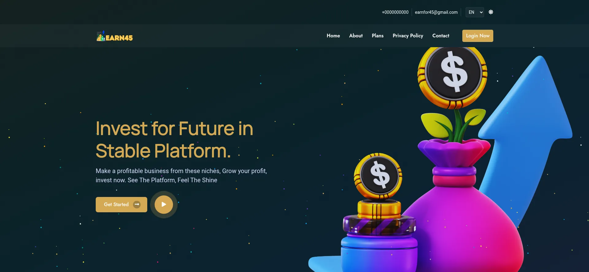 Website screenshot of Earn45.com