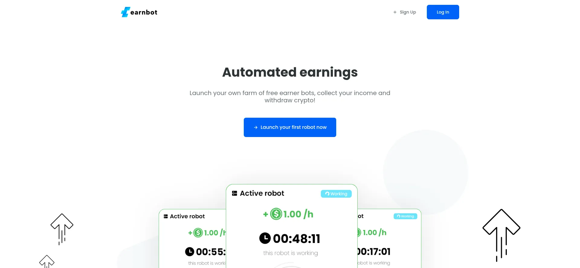 Website screenshot of Earnbot.io