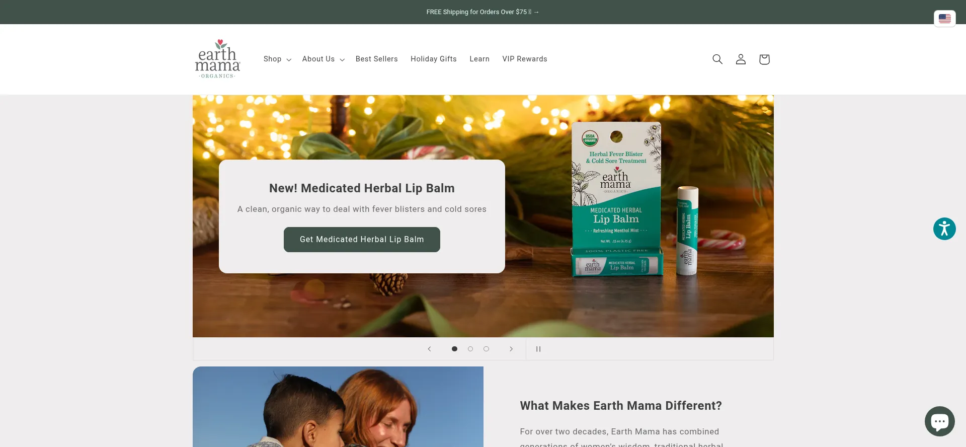 Website screenshot of Earthmamaorganics.com