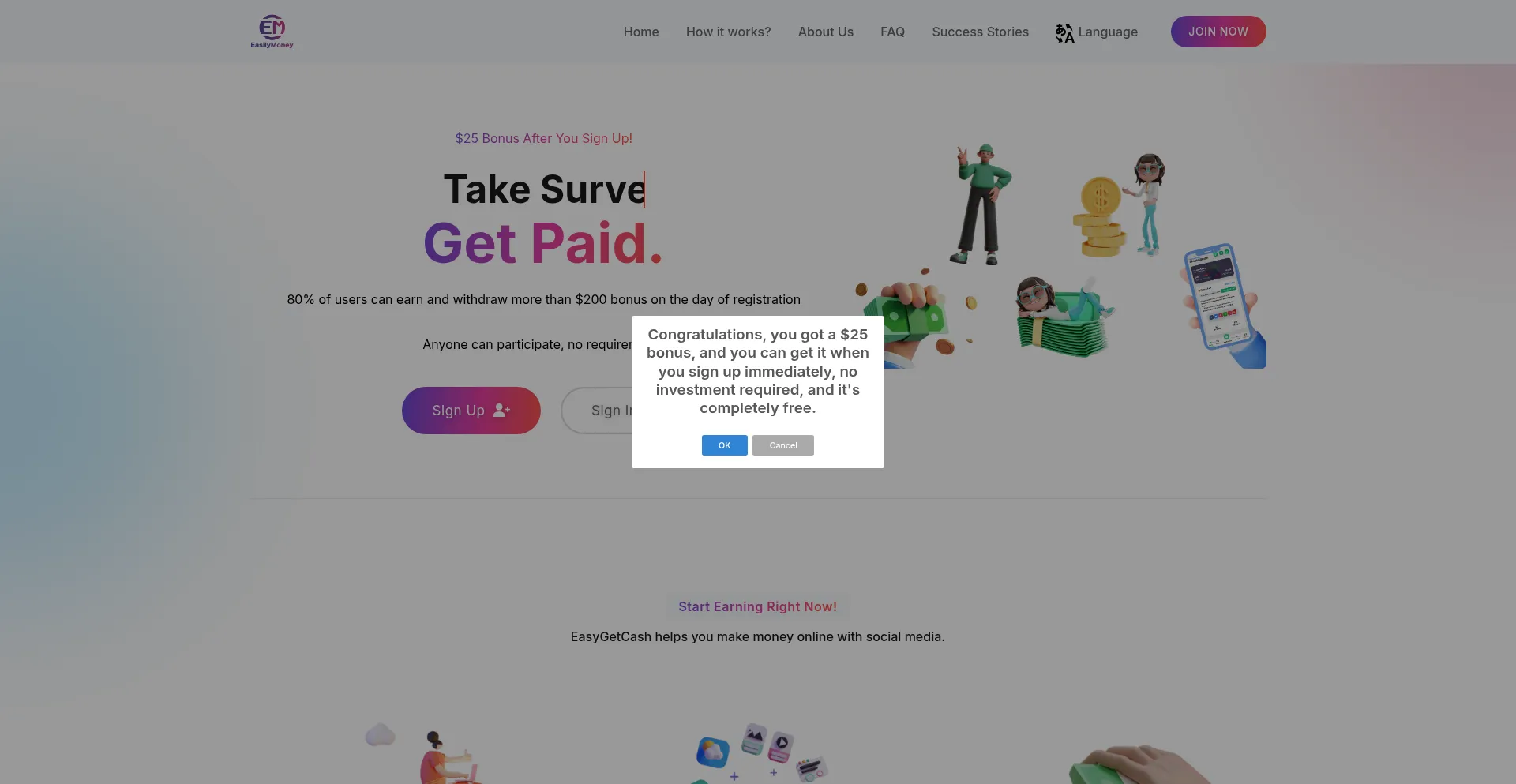 Website screenshot of Easygetcash.com