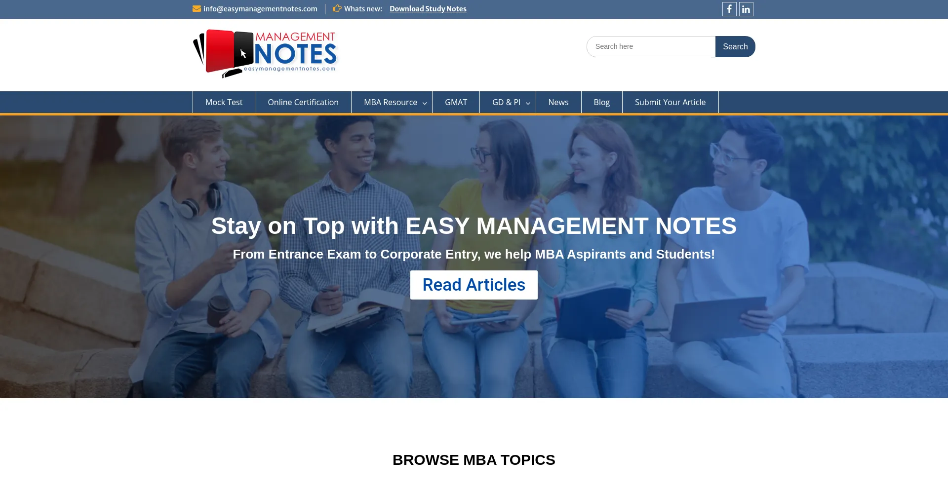 Website screenshot of Easymanagementnotes.com