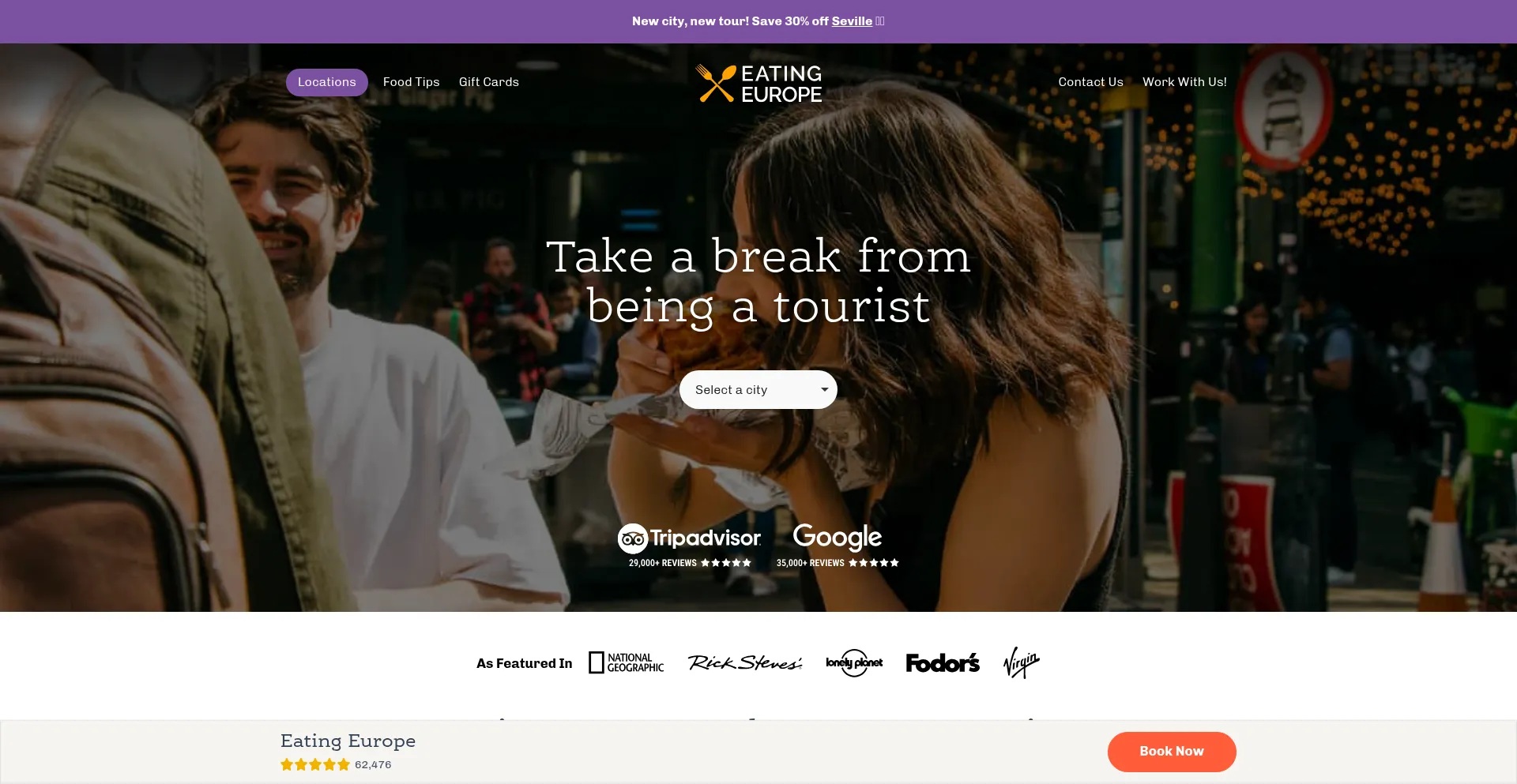 Website screenshot of Eatingeurope.com