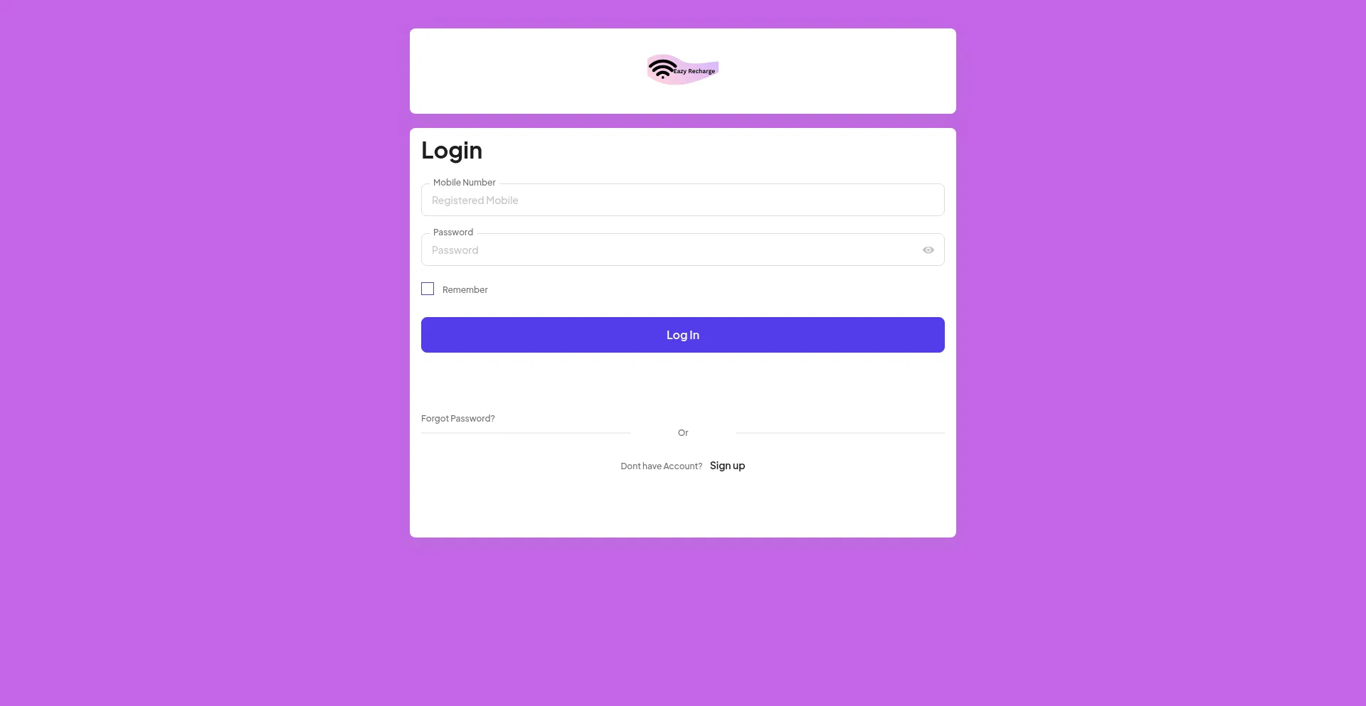 Website screenshot of Eazyrecharge.net