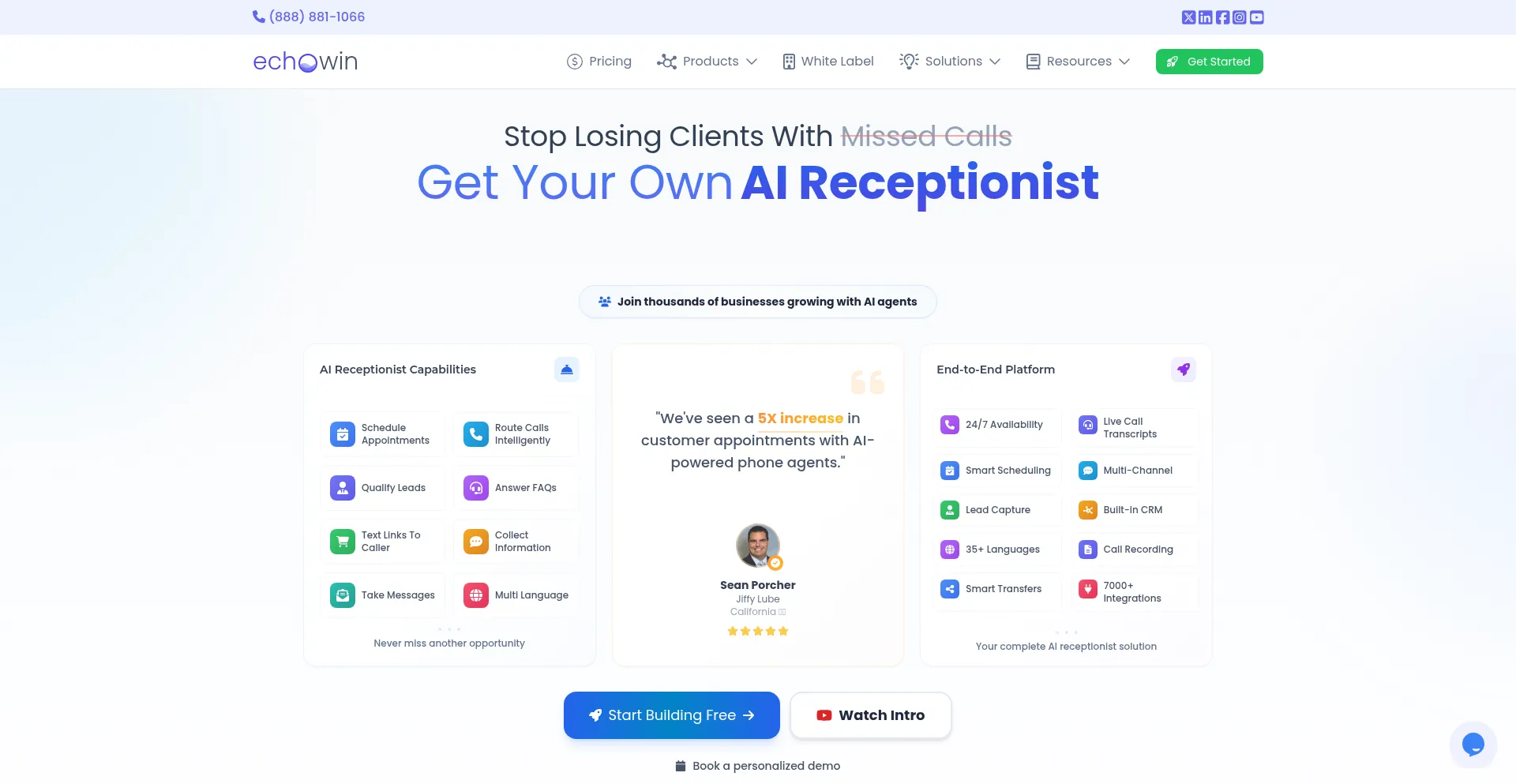 Website screenshot of Echo.win