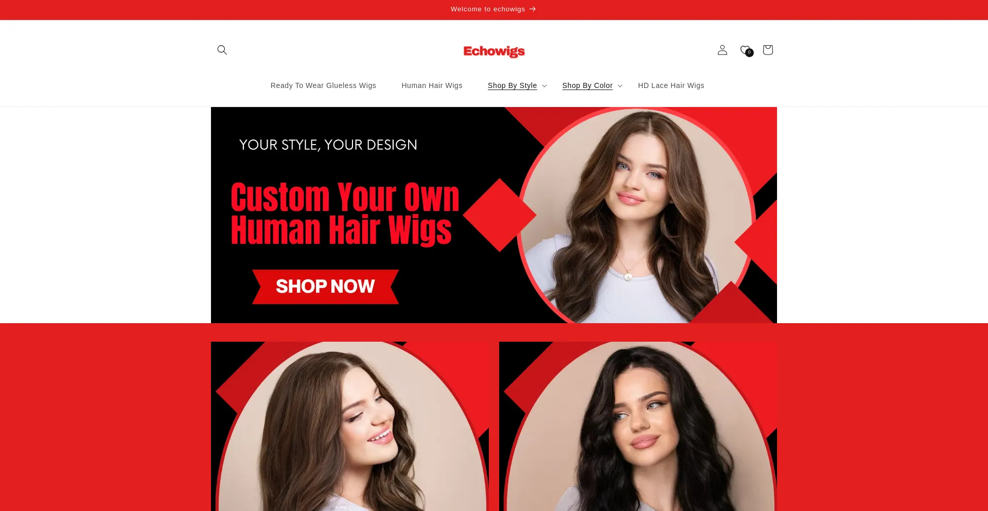 Website screenshot of Echowigs.com