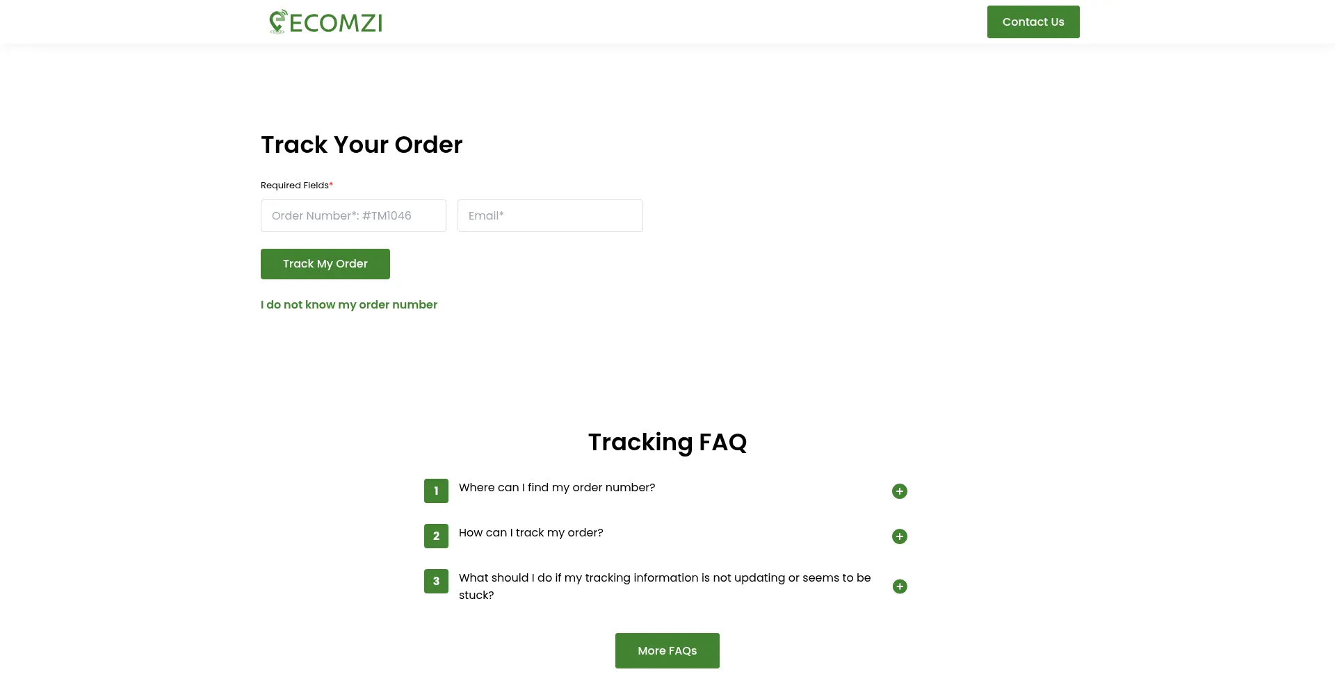 Website screenshot of Ecomzi.us