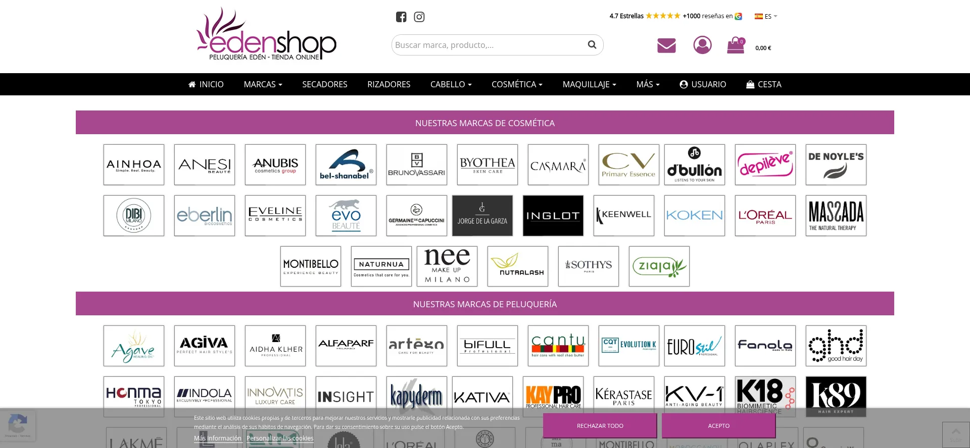 Website screenshot of Edenshop.com