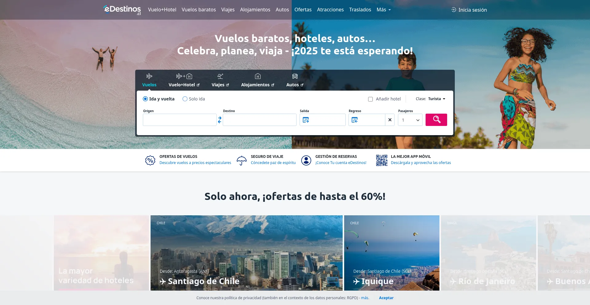 Website screenshot of Edestinos.cl