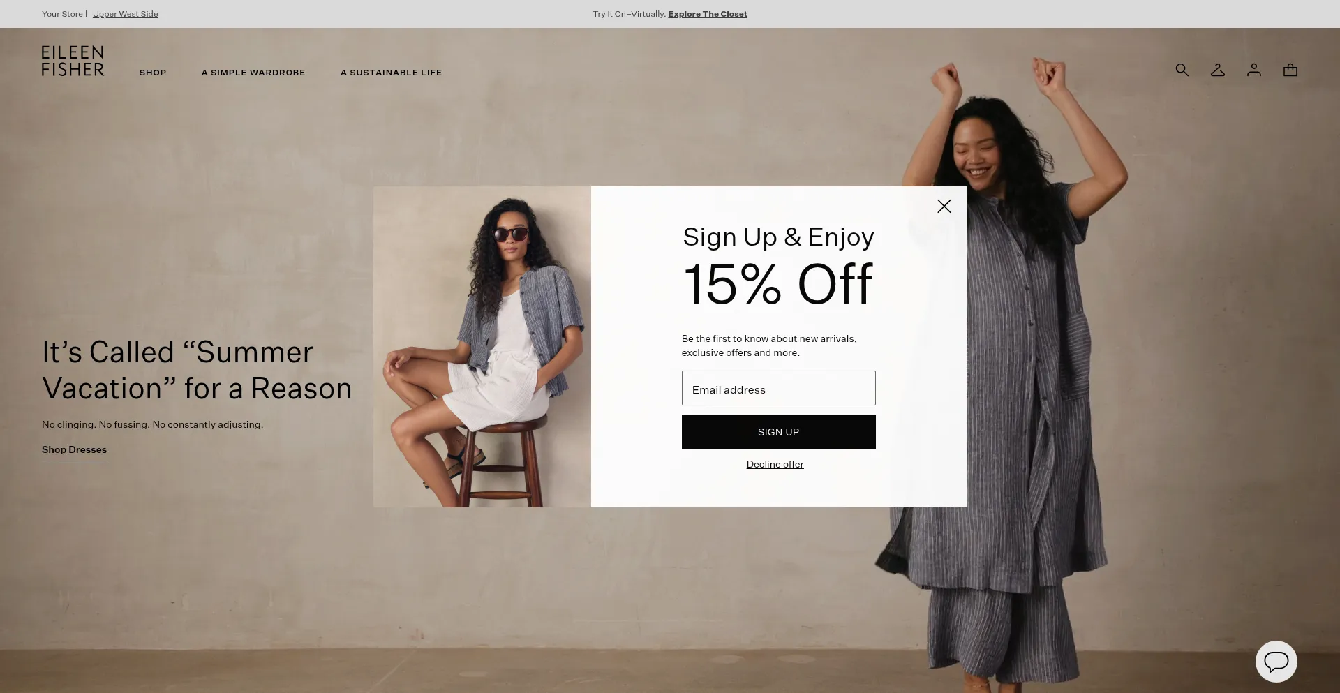 Website screenshot of Eileenfisher.com