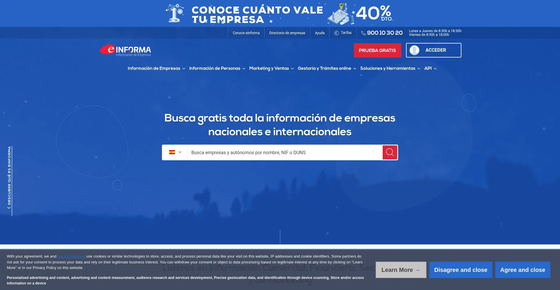 Website screenshot of Einforma.com