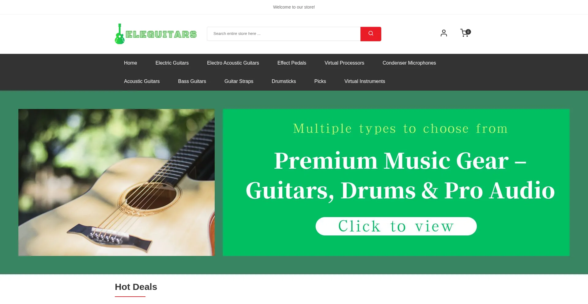 Website screenshot of Eleguitars.com
