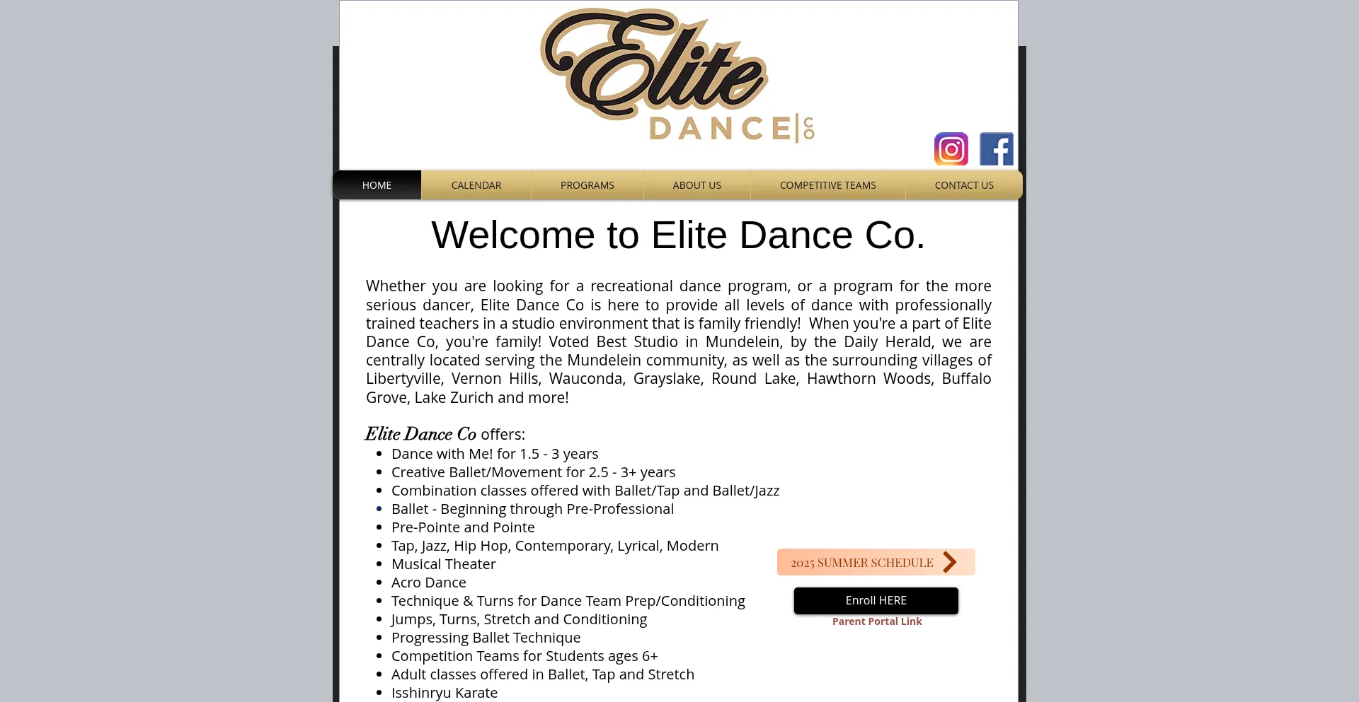 Website screenshot of Elitedanceltd.com