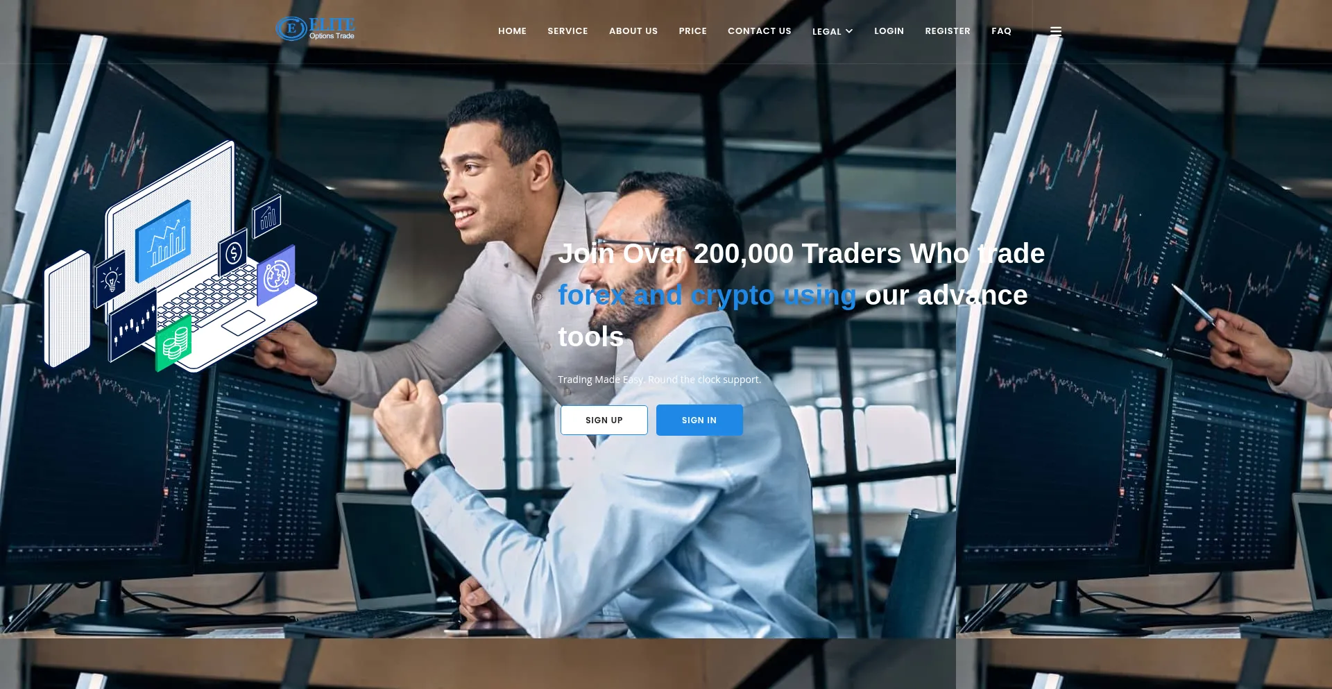 Website screenshot of Eliteoptionstrades.com