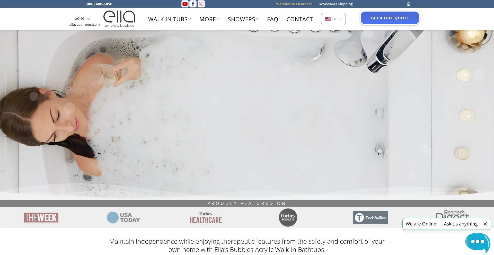 Website screenshot of Ellasbubbles.com