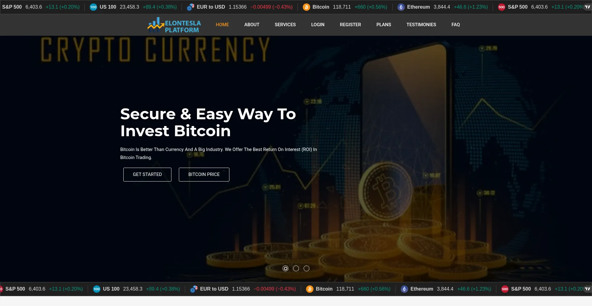 Website screenshot of Elonteslaplatform.com