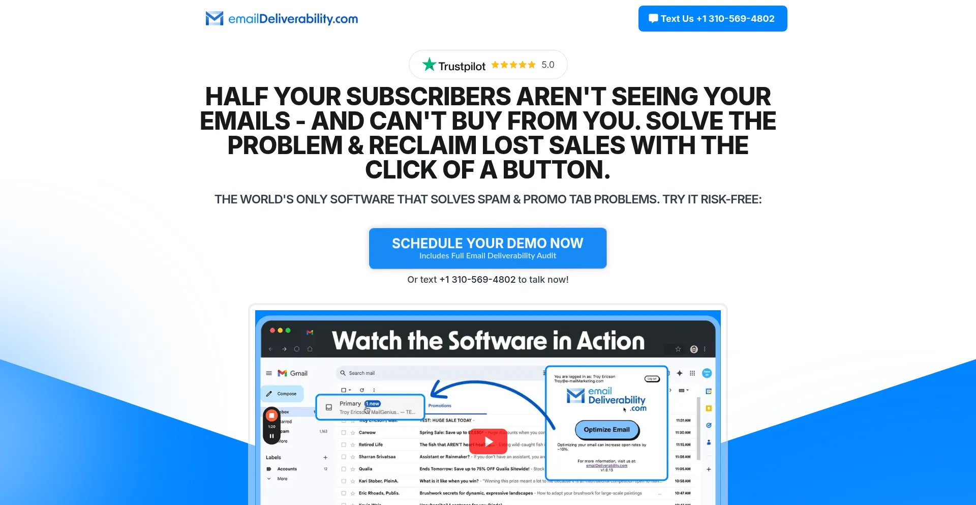 Website screenshot of Emaildeliverability.com