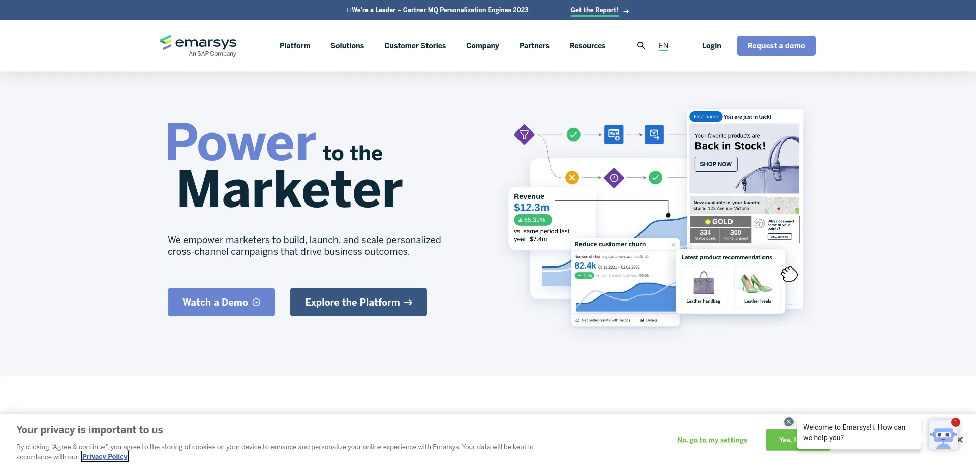 Website screenshot of Emarsys.net
