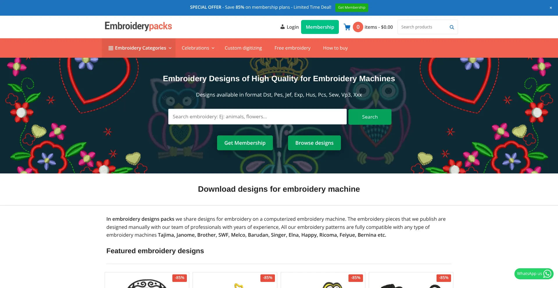 Website screenshot of Embroiderypacks.com