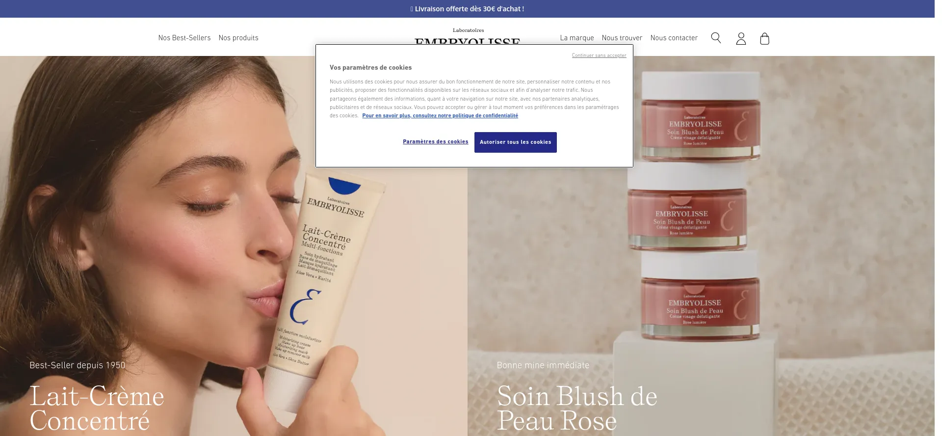 Website screenshot of Embryolisse.fr