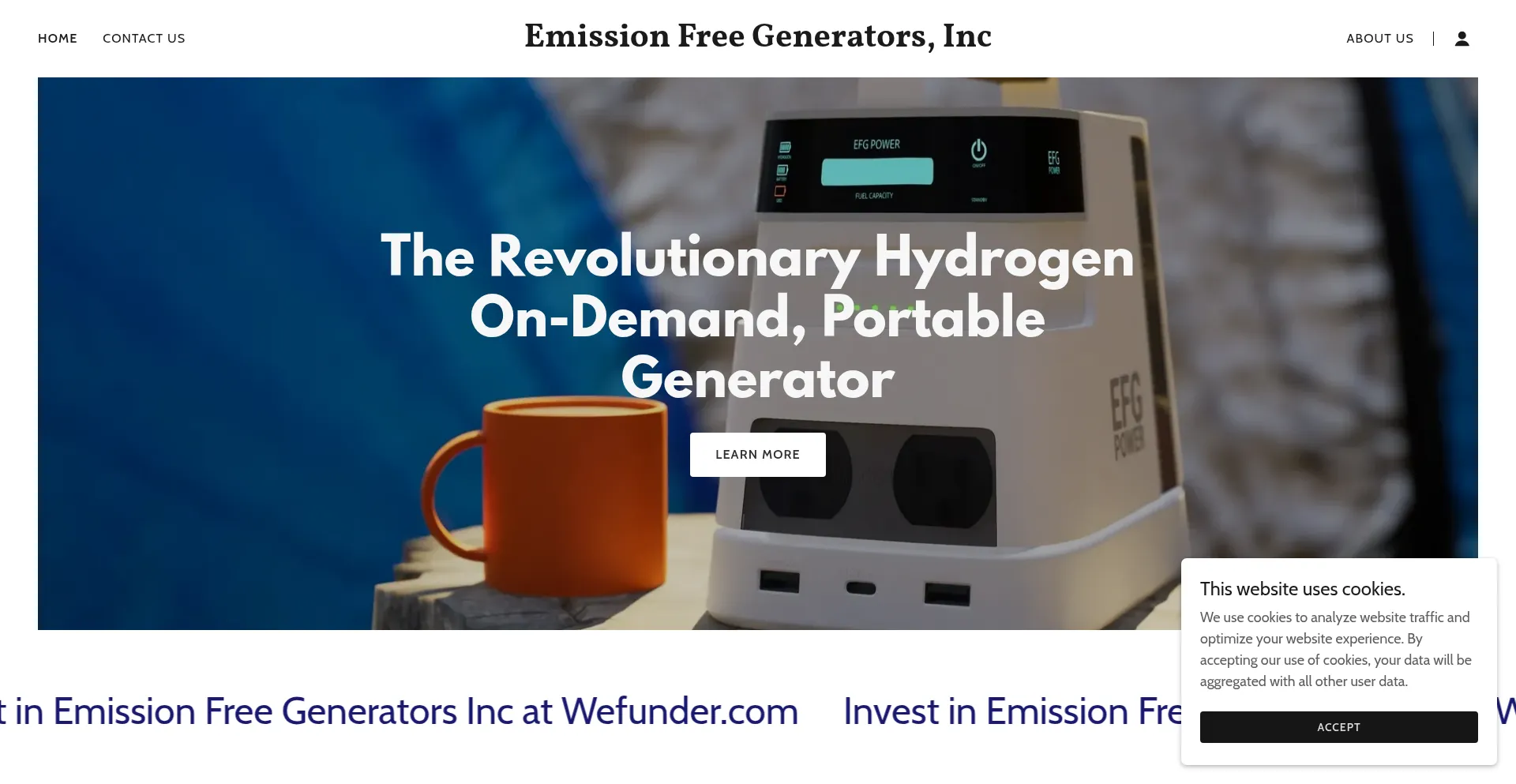 Website screenshot of Emissionfreegenerators.com