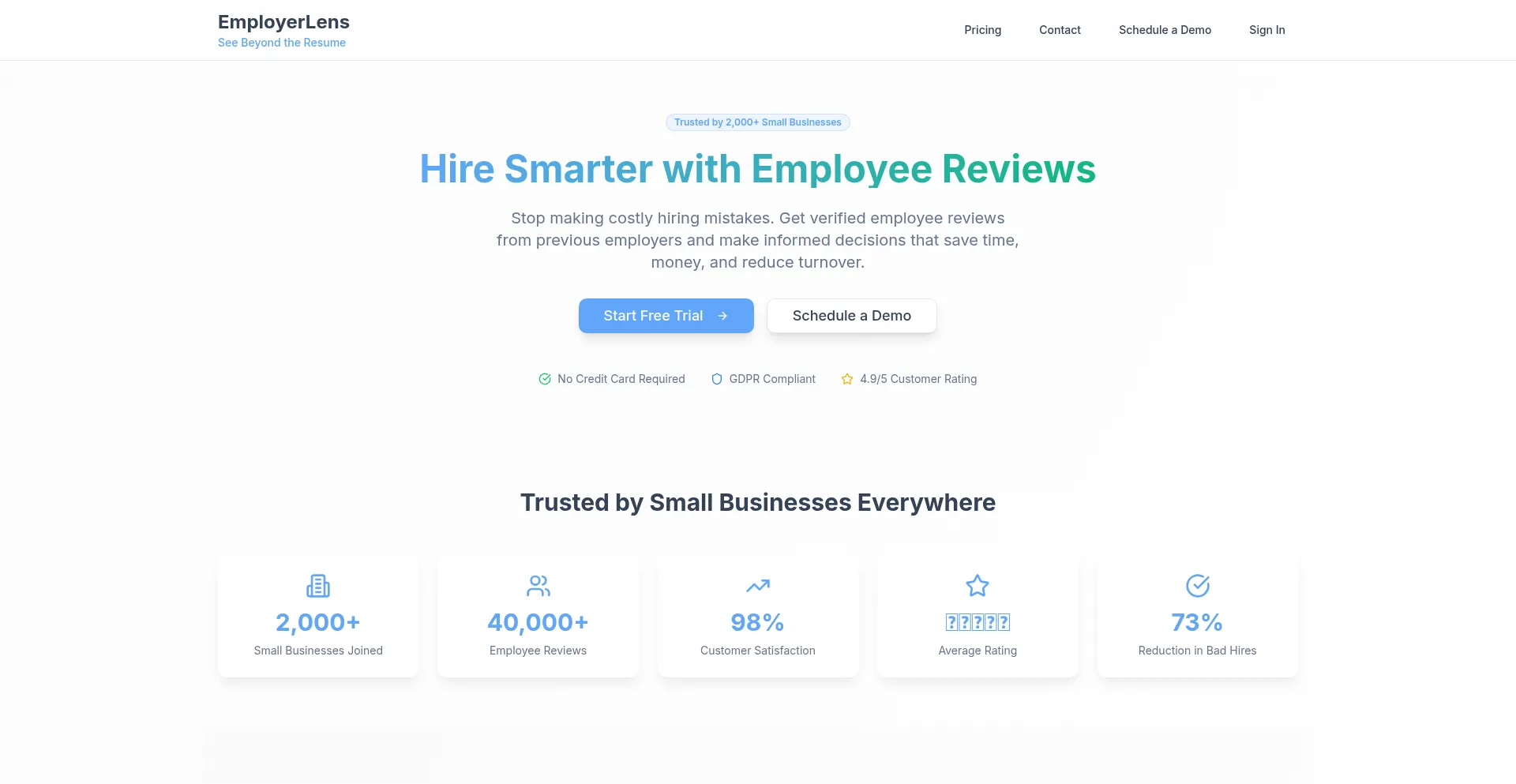 Website screenshot of Employerlens.com